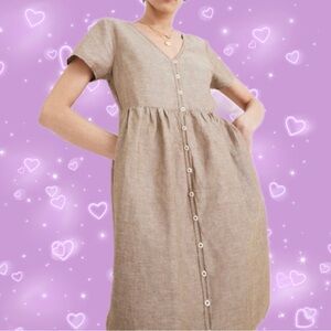 Madewell linen Alexandra v neck button front mini dress with pockets